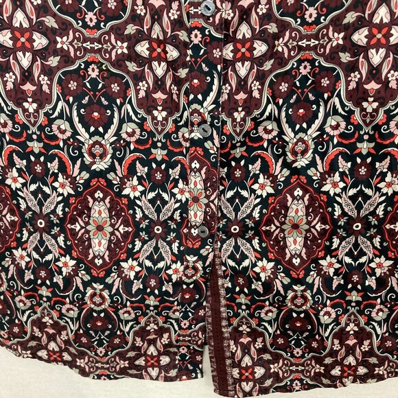 Foxcroft Red Black Floral Wrinkle Free 3/4 Sleeve Button Down size 16W Office - Picture 4 of 11